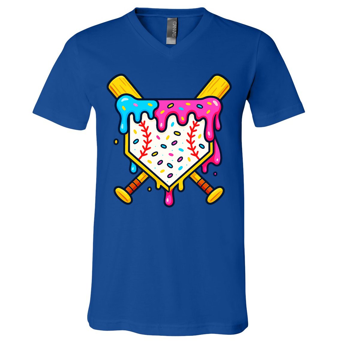 Ice Cream Drip Baseball Bat Home Plate Cool V-Neck T-Shirt