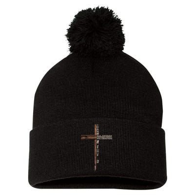 I Can Do All Things Through Christ Who Strengthens Me Cross Pom Pom 12in Knit Beanie
