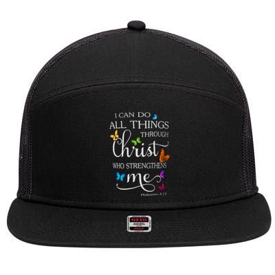 I Can Do All Things Through Christ Butterfly Art Religious 7 Panel Mesh Trucker Snapback Hat