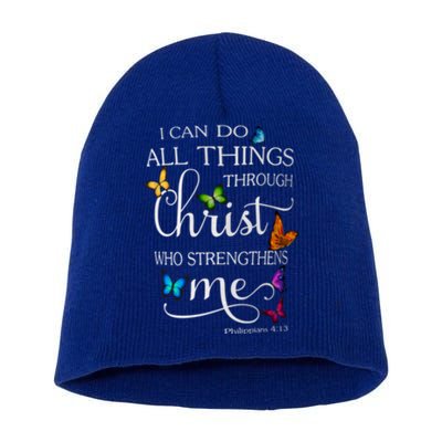 I Can Do All Things Through Christ Butterfly Art Religious Short Acrylic Beanie