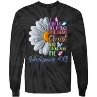 I Can Do All Things Through Christ Religious Butterfly Art Tie-Dye Long Sleeve Shirt