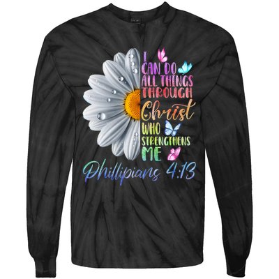 I Can Do All Things Through Christ Religious Butterfly Art Tie-Dye Long Sleeve Shirt