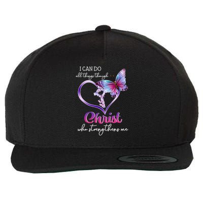 I Can Do All Things Through Christ Butterfly Art Easter Day Wool Snapback Cap