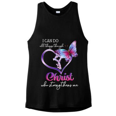 I Can Do All Things Through Christ Butterfly Art Easter Day Happy Quotes Ladies PosiCharge Tri-Blend Wicking Tank