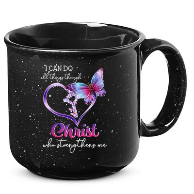 I Can Do All Things Through Christ Butterfly Art Easter Day Happy Quotes 15oz Campfire Ceramic Mug