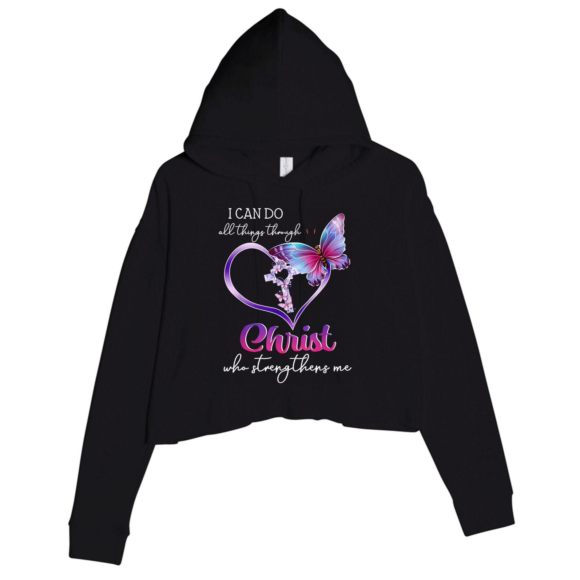 I Can Do All Things Through Christ Butterfly Art Easter Day Happy Quotes Crop Fleece Hoodie