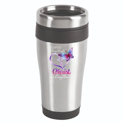 I Can Do All Things Through Christ Butterfly Art Easter Day Happy Quotes 16oz Travel Tumbler