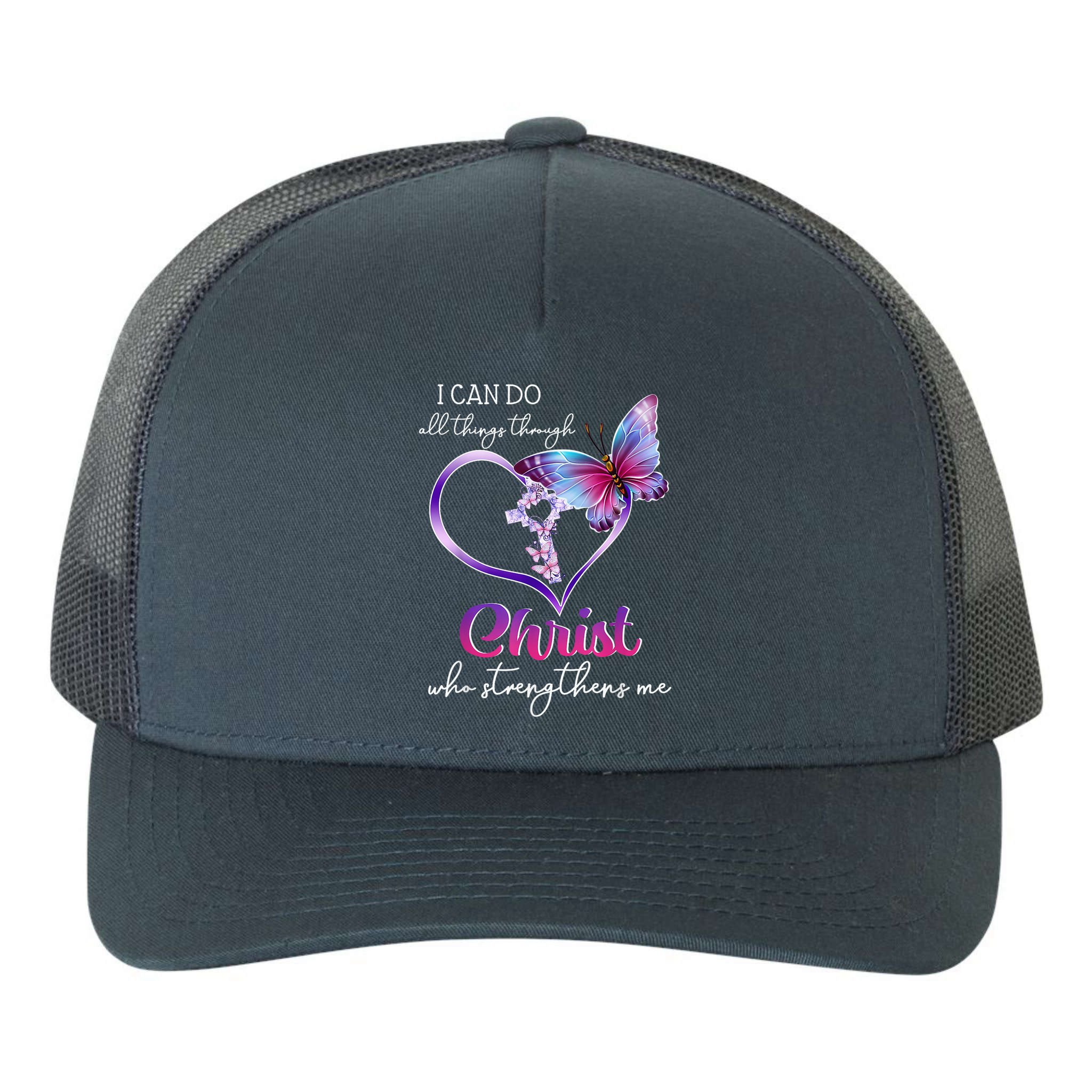 I Can Do All Things Through Christ Butterfly Art Easter Day Happy Quotes Yupoong Adult 5-Panel Trucker Hat