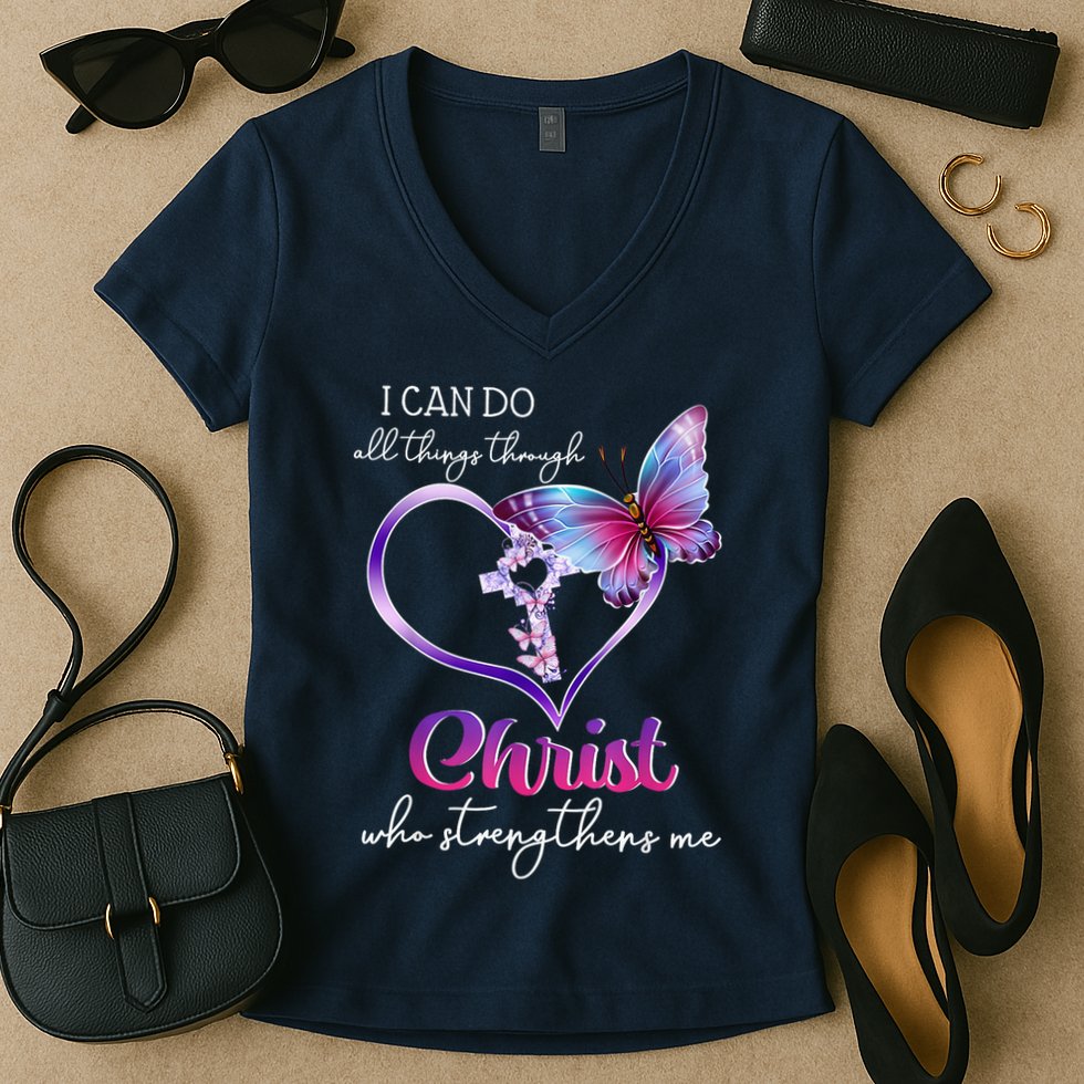 I Can Do All Things Through Christ Butterfly Art Easter Day Happy Quotes Women's V-Neck T-Shirt