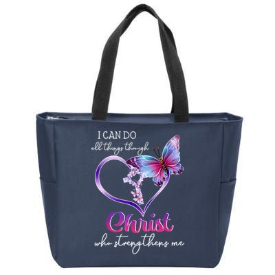 I Can Do All Things Through Christ Butterfly Art Easter Day Happy Quotes Zip Tote Bag