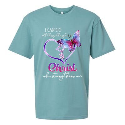 I Can Do All Things Through Christ Butterfly Art Easter Day Happy Quotes Sueded Cloud Jersey T-Shirt