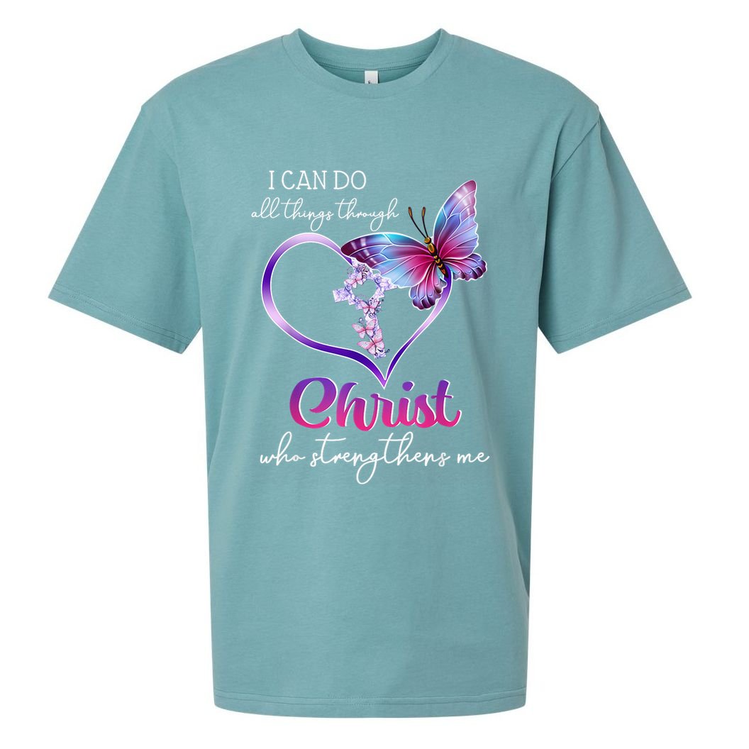 I Can Do All Things Through Christ Butterfly Art Easter Day Happy Quotes Sueded Cloud Jersey T-Shirt