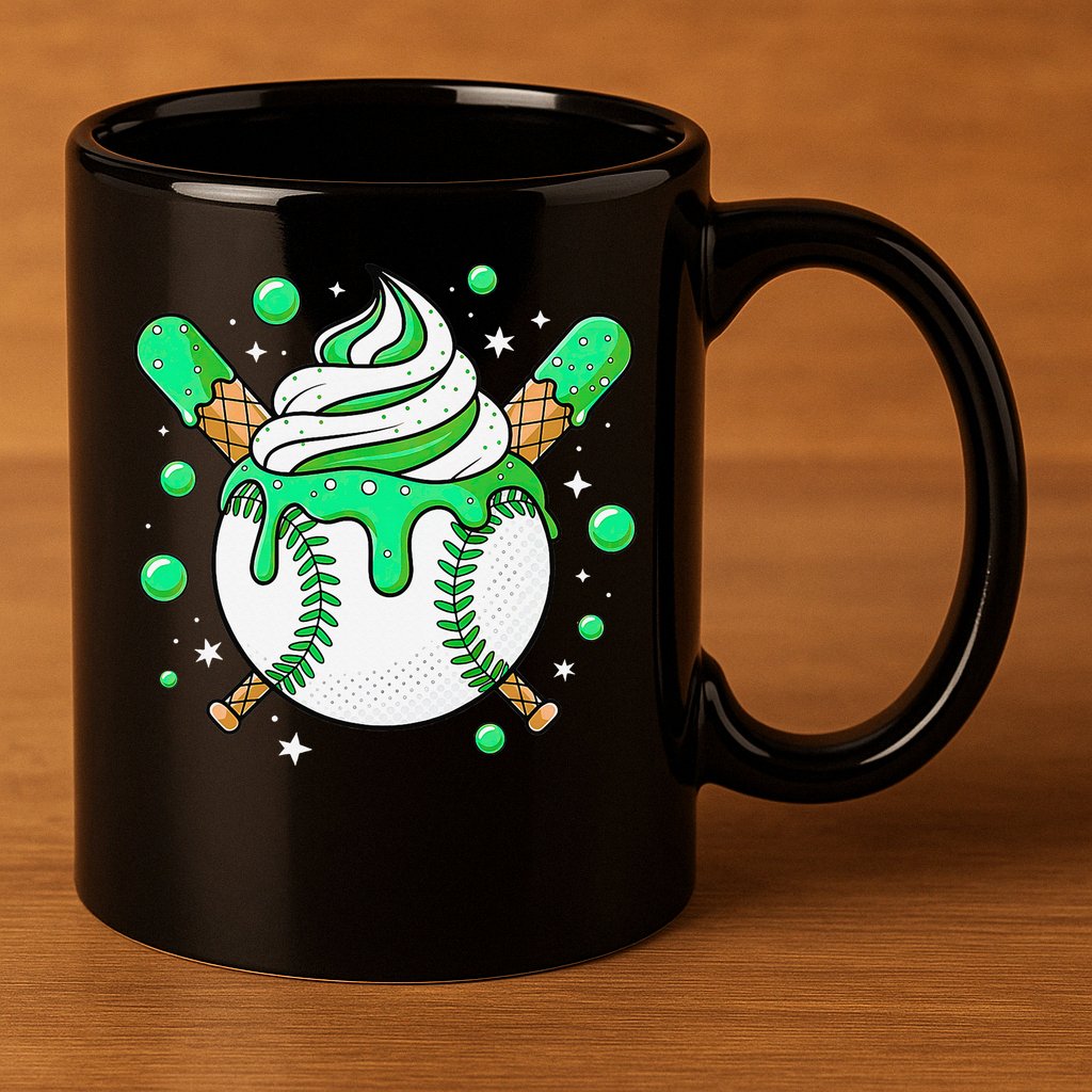 Ice Cream Drip Baseball Stuff Stuff Baseball 11oz C Handle Ceramic Mug