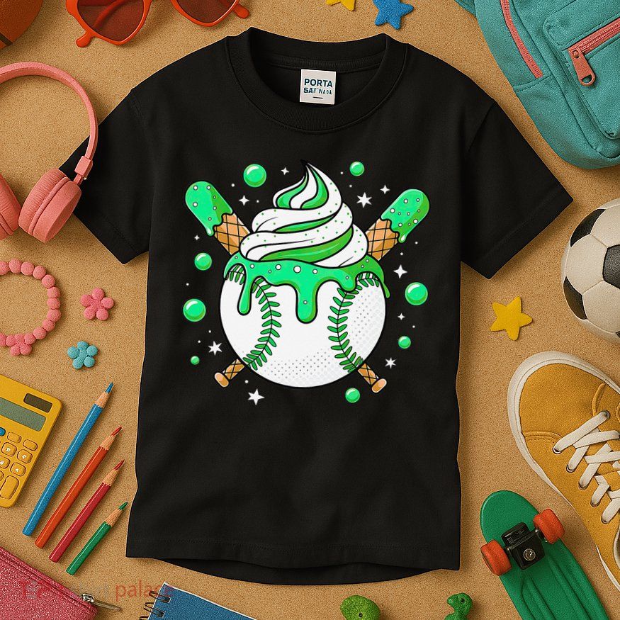 Ice Cream Drip Baseball Stuff Stuff Baseball Kids T-Shirt