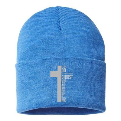 I Can Do All Things Through Christ Who Strengthens Me Cross Sustainable Knit Beanie