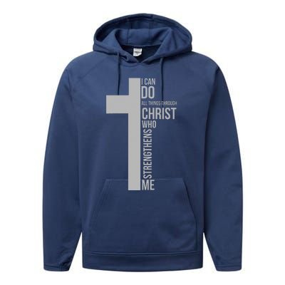 I Can Do All Things Through Christ Who Strengthens Me Cross Performance Fleece Hoodie