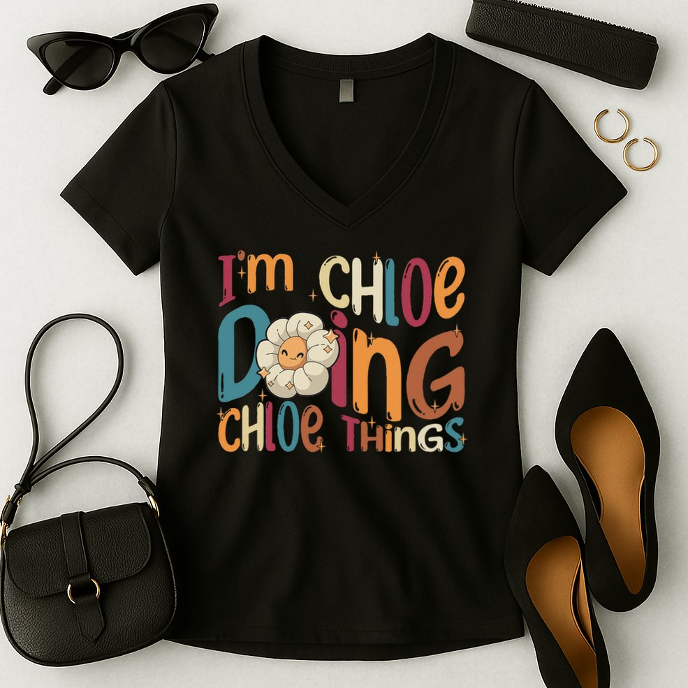 I'm Chloe Doing Chloe Things, Funny Groovy Retro Chloe Women's V-Neck T-Shirt