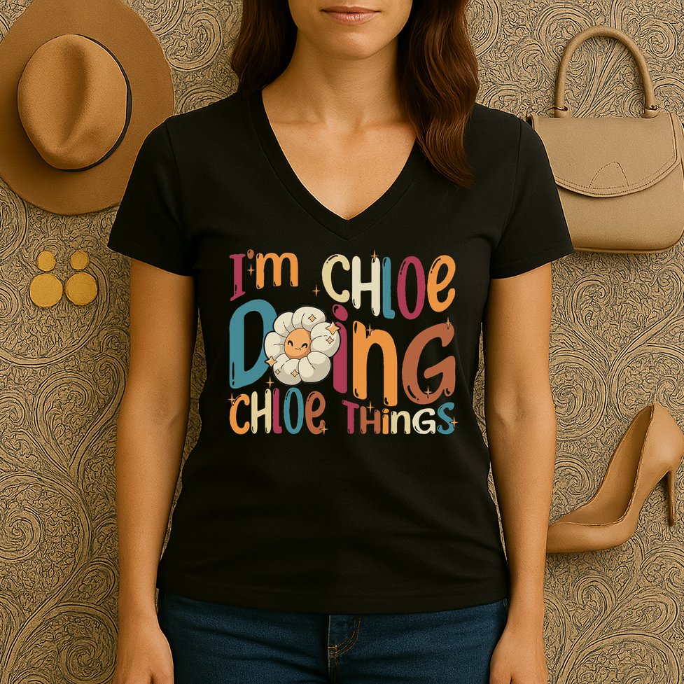 I'm Chloe Doing Chloe Things, Funny Groovy Retro Chloe Women's V-Neck T-Shirt