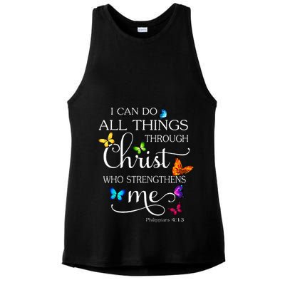 I Can Do All Things Through Christ Butterfly Art Religious Ladies PosiCharge Tri-Blend Wicking Tank