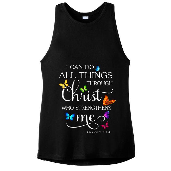 I Can Do All Things Through Christ Butterfly Art Religious Ladies PosiCharge Tri-Blend Wicking Tank