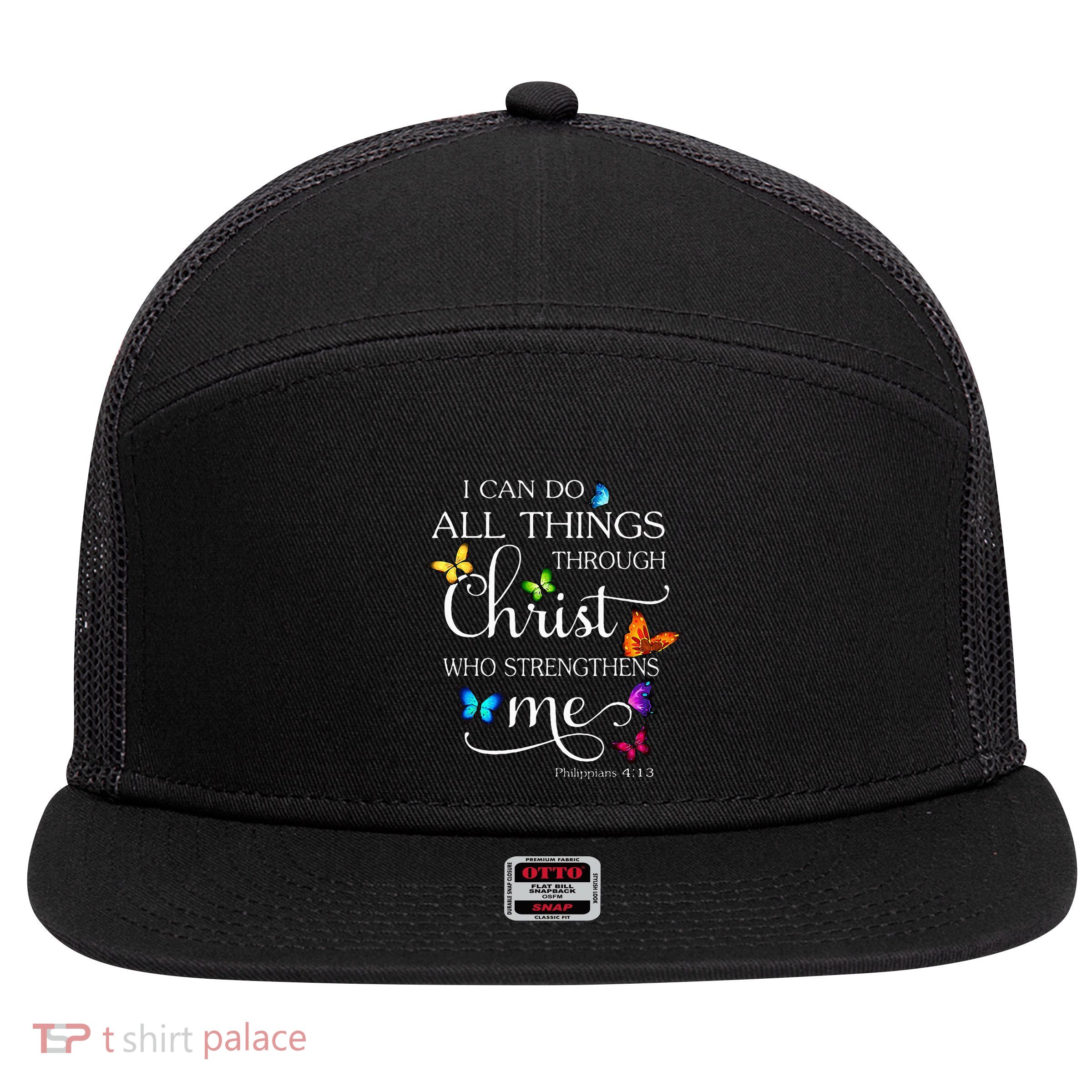 I Can Do All Things Through Christ Butterfly Art Religious 7 Panel Mesh Trucker Snapback Hat