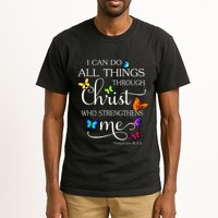 I Can Do All Things Through Christ Butterfly Art Religious Tall T-Shirt
