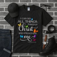 I Can Do All Things Through Christ Butterfly Art Religious Tall T-Shirt