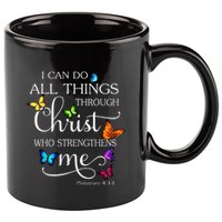 I Can Do All Things Through Christ Butterfly Art Religious 11oz C Handle Ceramic Mug