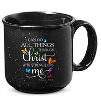 I Can Do All Things Through Christ Butterfly Art Religious 15oz Campfire Ceramic Mug
