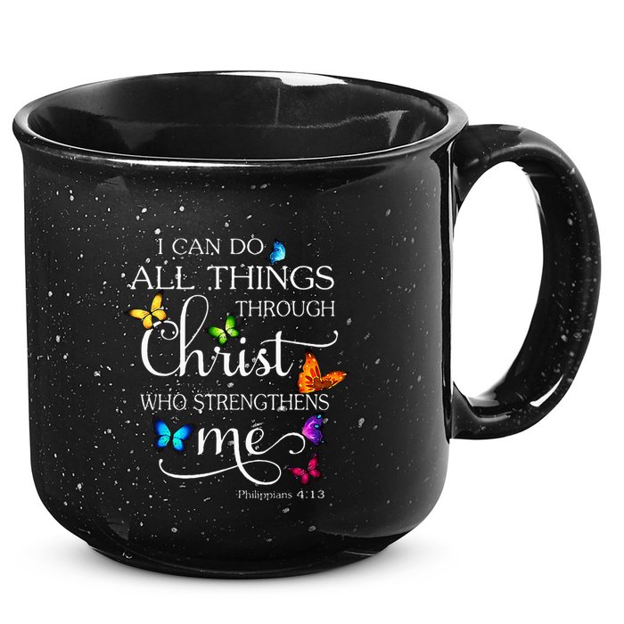 I Can Do All Things Through Christ Butterfly Art Religious 15oz Campfire Ceramic Mug