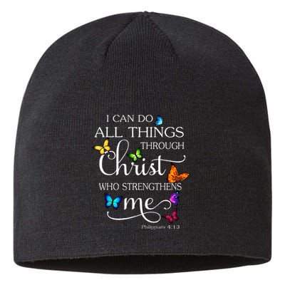 I Can Do All Things Through Christ Butterfly Art Religious Sustainable Beanie