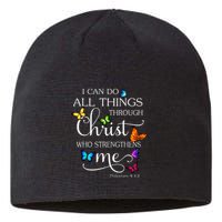I Can Do All Things Through Christ Butterfly Art Religious Sustainable Beanie