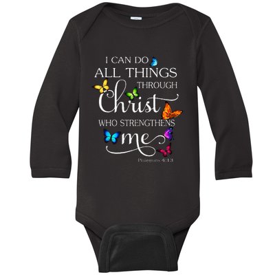 I Can Do All Things Through Christ Butterfly Art Religious Baby Long Sleeve Bodysuit