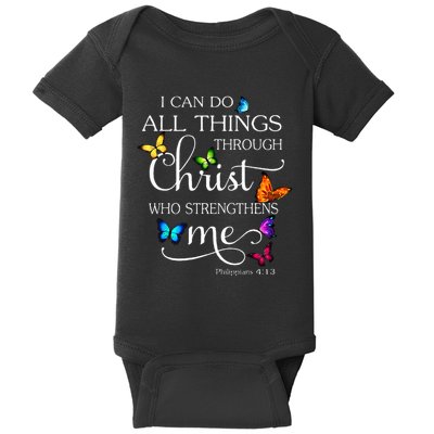 I Can Do All Things Through Christ Butterfly Art Religious Baby Bodysuit