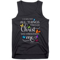 I Can Do All Things Through Christ Butterfly Art Religious Tank Top