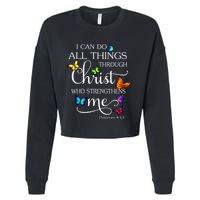 I Can Do All Things Through Christ Butterfly Art Religious Cropped Pullover Crew