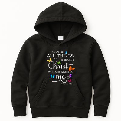 I Can Do All Things Through Christ Butterfly Art Religious Kids Hoodie