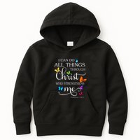 I Can Do All Things Through Christ Butterfly Art Religious Kids Hoodie