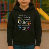 I Can Do All Things Through Christ Butterfly Art Religious Kids Hoodie