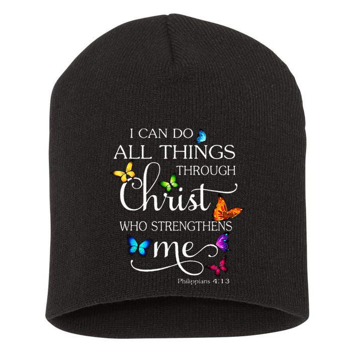 I Can Do All Things Through Christ Butterfly Art Religious Short Acrylic Beanie