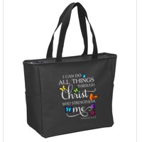 I Can Do All Things Through Christ Butterfly Art Religious Zip Tote Bag