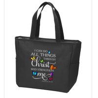I Can Do All Things Through Christ Butterfly Art Religious Zip Tote Bag
