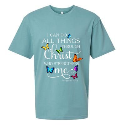 I Can Do All Things Through Christ Butterfly Art Religious Sueded Cloud Jersey T-Shirt