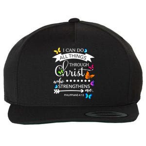 I Can Do All Things Through Christ Butterfly Art Religion Gift Wool Snapback Cap