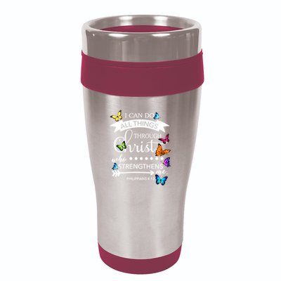 I Can Do All Things Through Christ Butterfly Art Religion Gift 16oz Travel Tumbler