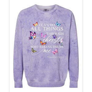 I Can Do All Things Through Christ Butterfly Art Religious TShirt Colorblast Crewneck Sweatshirt