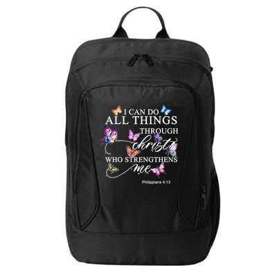 I Can Do All Things Through Christ Butterfly Art Religious TShirt City Backpack