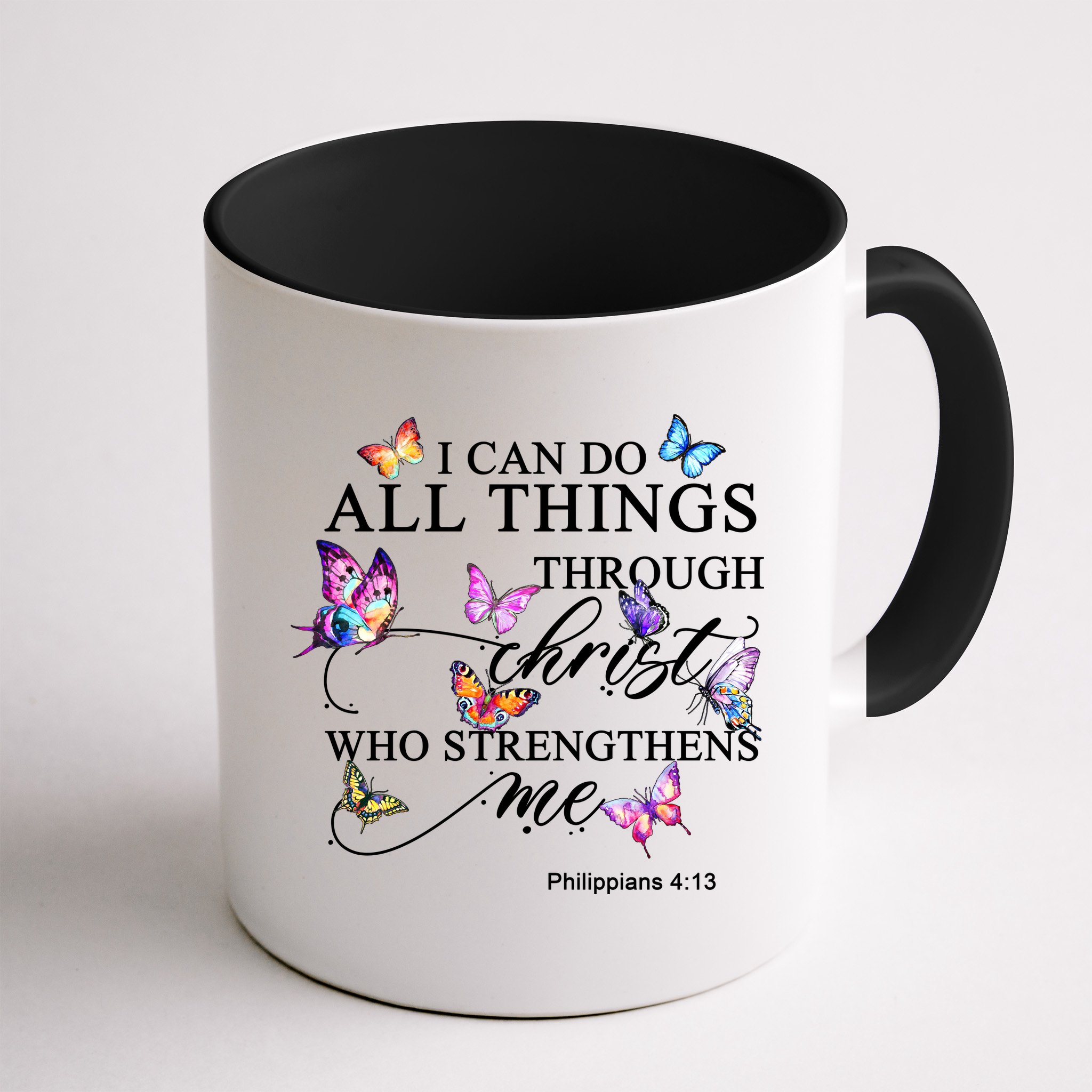 I Can Do All Things Through Christ Butterfly Art Religious TShirt Mug
