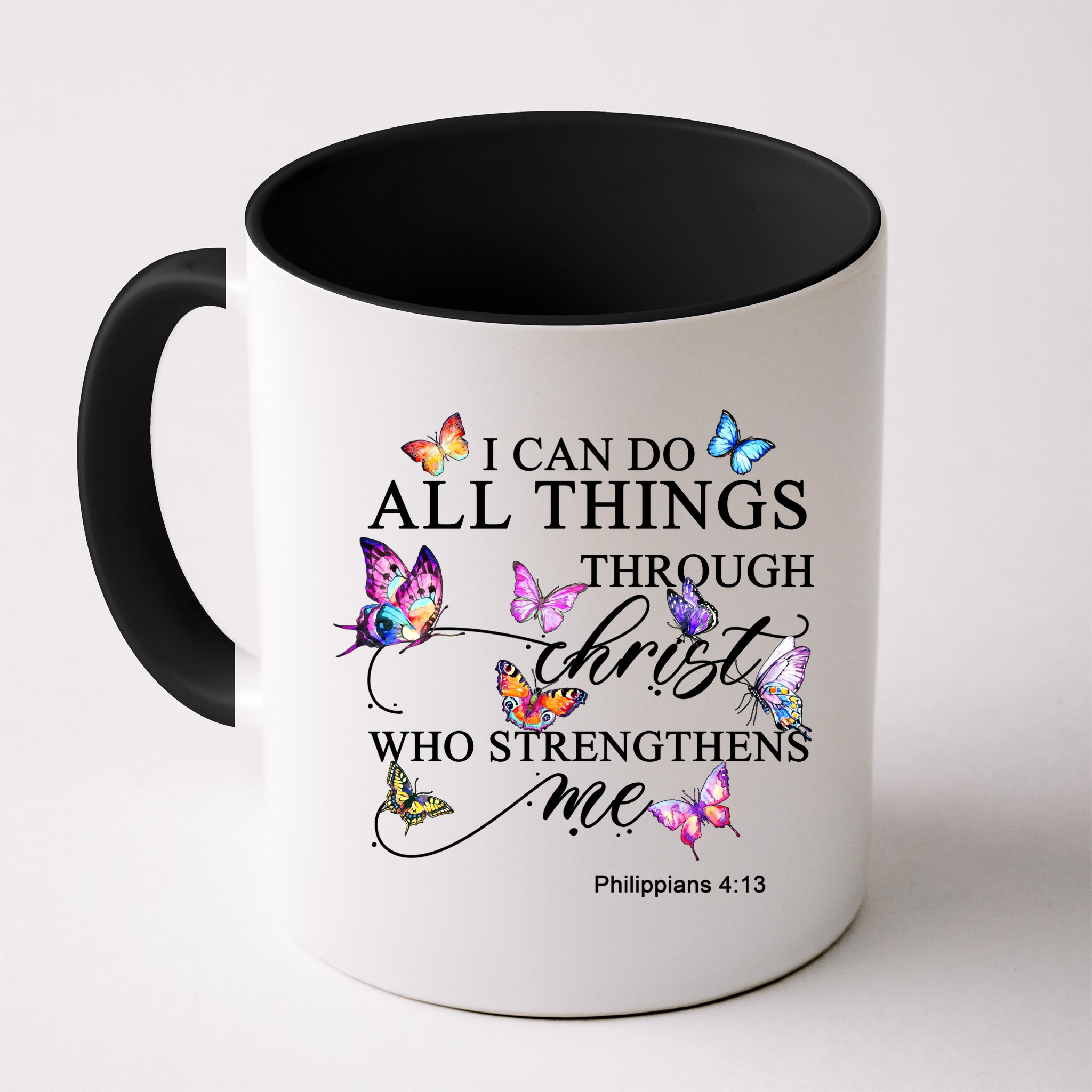 I Can Do All Things Through Christ Butterfly Art Religious TShirt Mug