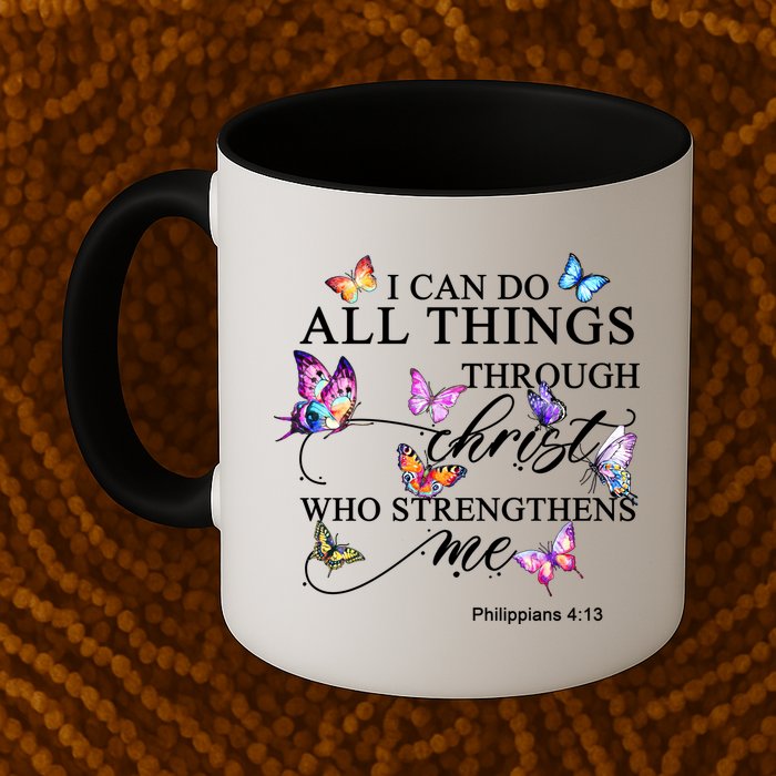I Can Do All Things Through Christ Butterfly Art Religious TShirt Mug
